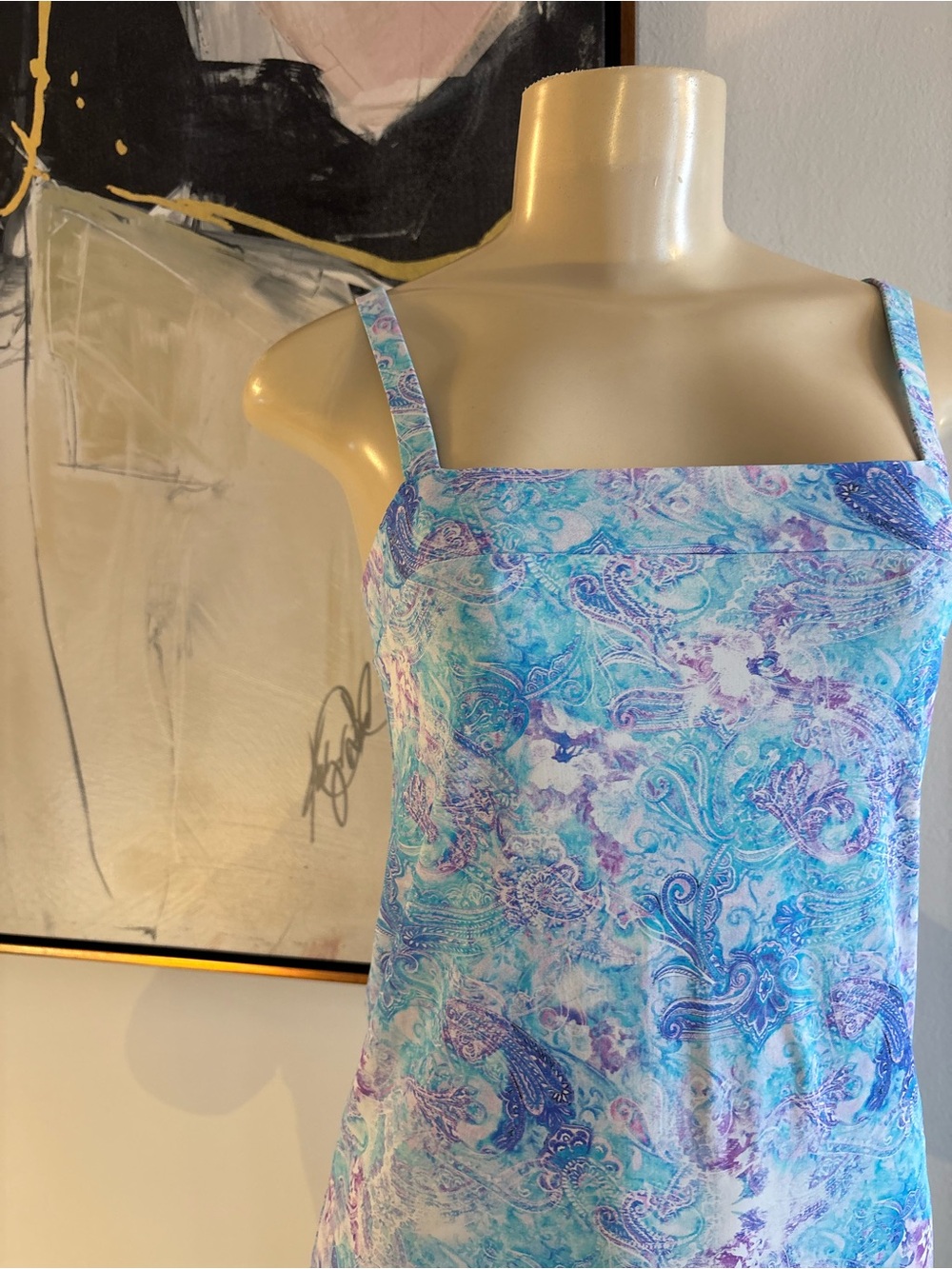Sleeveless Paisley Print Sundress - Aqua & Lavender